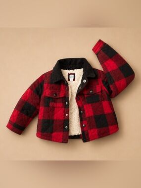 Baby Gap Sherpa Lined Buffalo Plaid Jacket Red Black Toddler 12-18 months